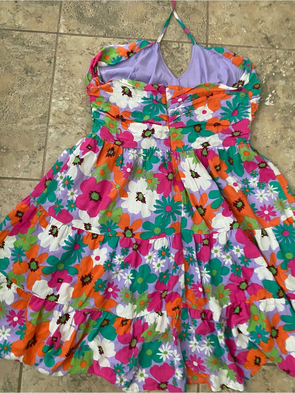 Day+Moon Retro Floral Halter Ruched Bodice Coquette Flowy Mini Feminine Dress S - Picture 12 of 14